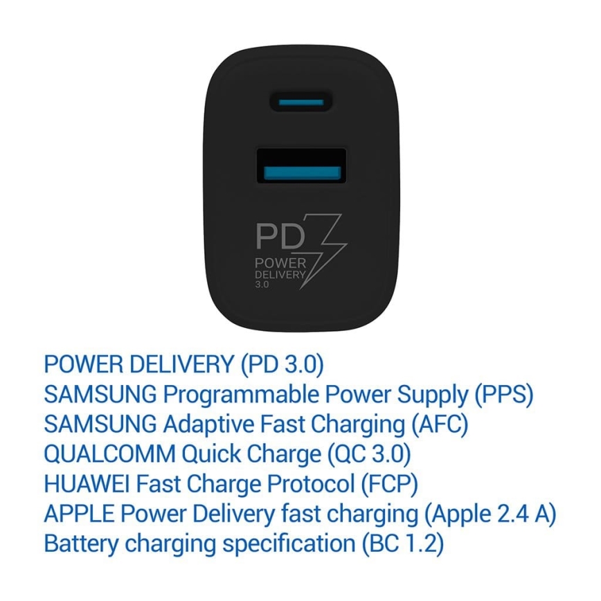 TESLA Electronics - Adapter za brzo punjenje Power Delivery 25 W, crni