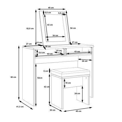 Toaletni sto ERO + tabure braon/crna