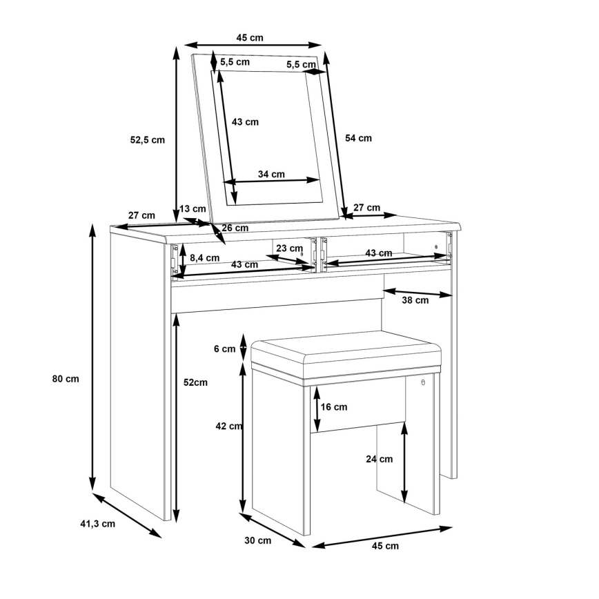 Toaletni sto ERO + tabure braon/crna