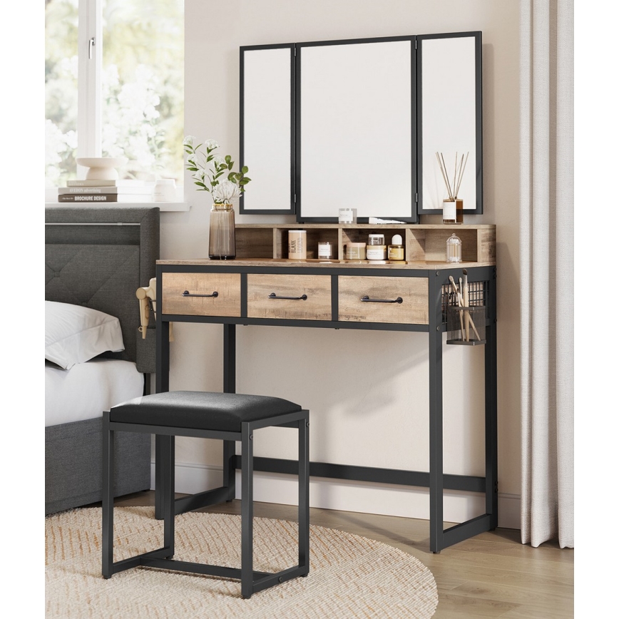 Toaletni sto sa tabureom 28,6x42 cm FLORA smeđa/crna