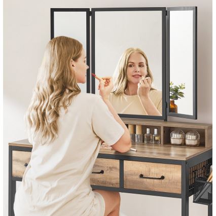 Toaletni sto sa tabureom 28,6x42 cm FLORA smeđa/crna