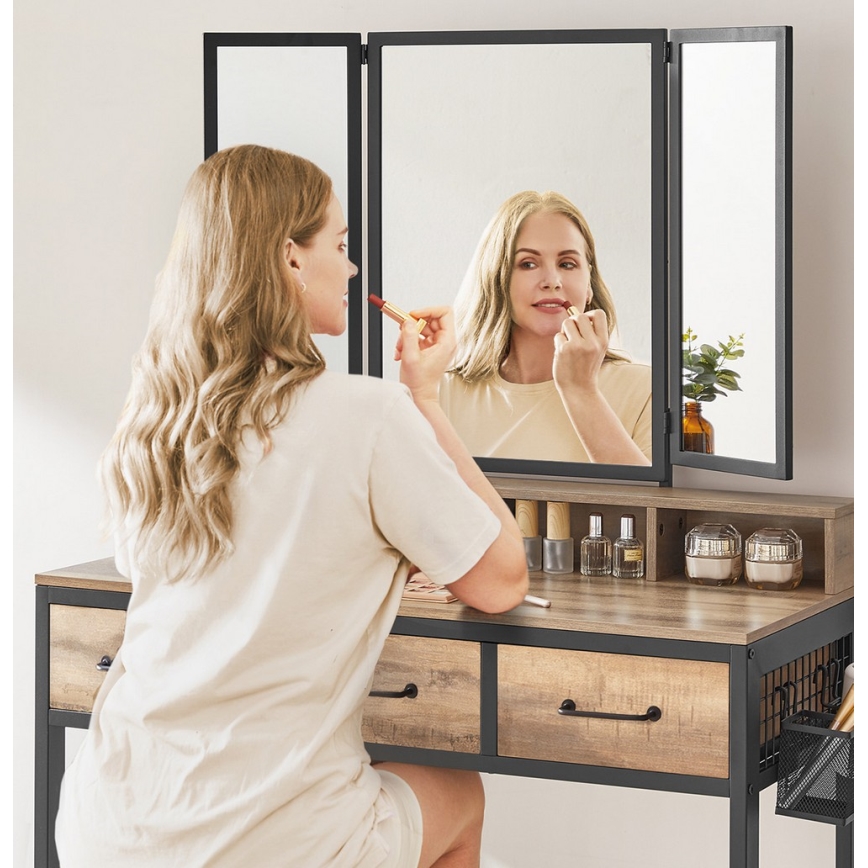 Toaletni sto sa tabureom 28,6x42 cm FLORA smeđa/crna