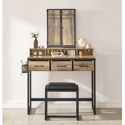 Toaletni sto sa tabureom 28,6x42 cm FLORA smeđa/crna