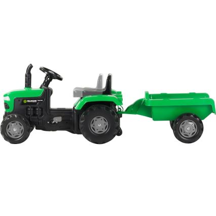Traktor na pedale s prikolicom, crne i zelene boje