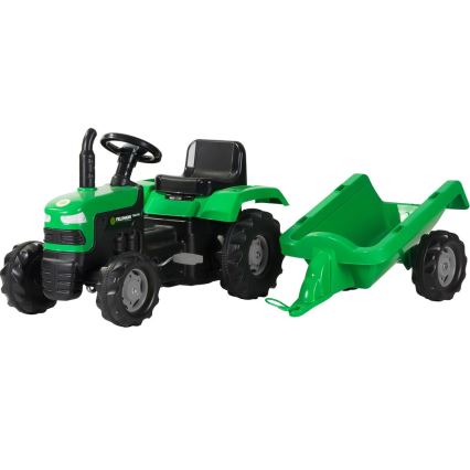 Traktor na pedale s prikolicom, crne i zelene boje