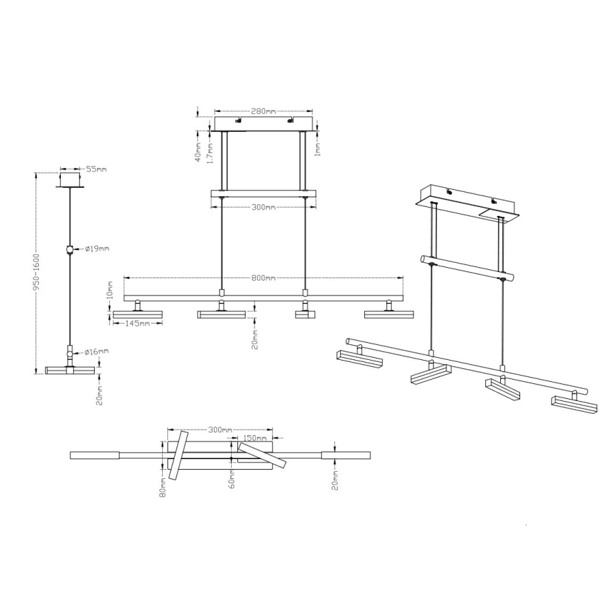 Trio - LED prigušiva luster na sajli OPIUM 4xLED/4,5W/230V