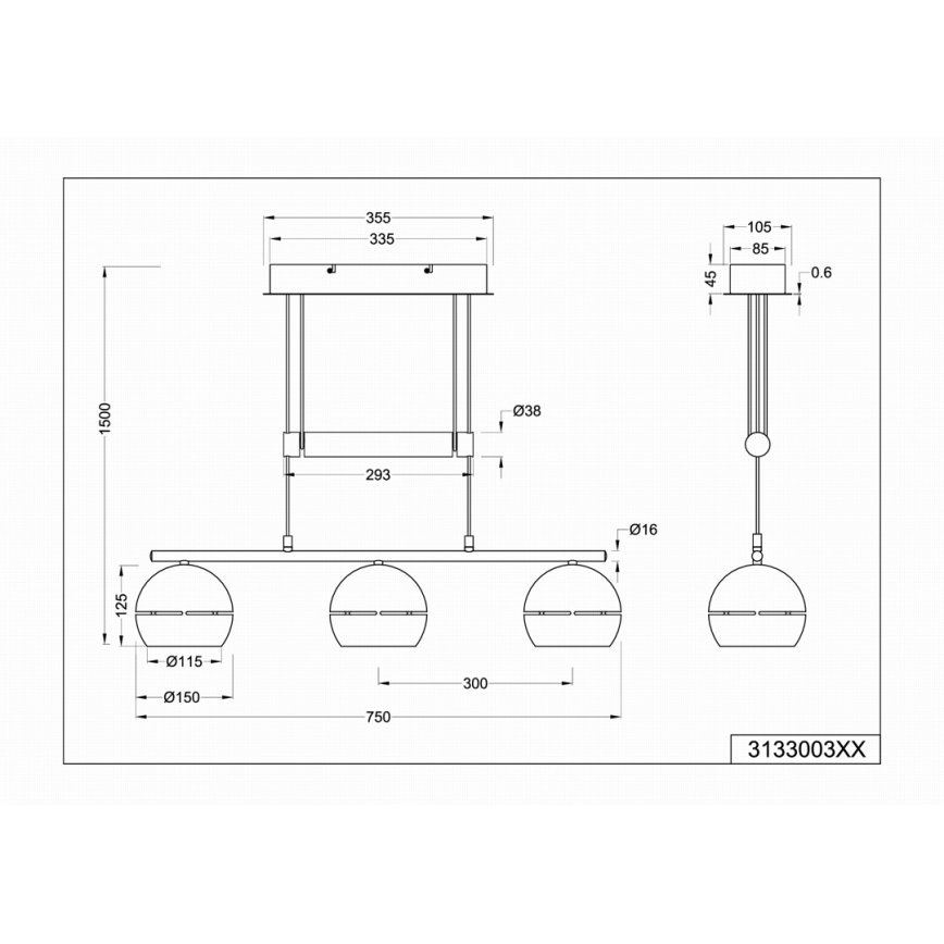 Trio - Luster na sajli FLETCHER 3xE14/40W/230V matni hrom