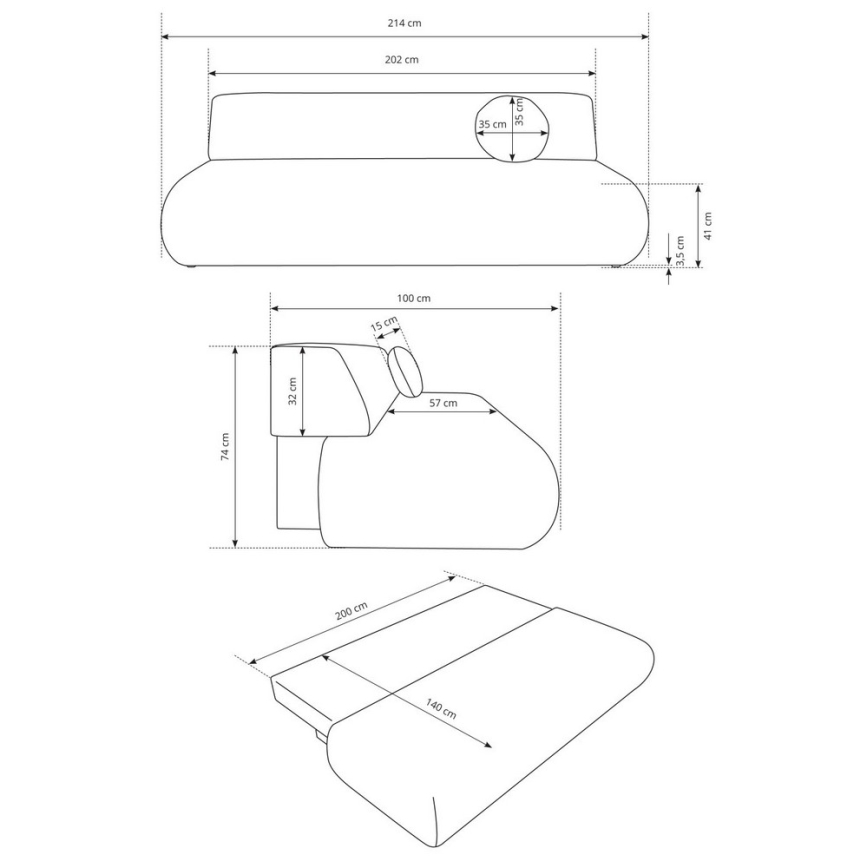 Trosed na razvlačenje sa prostorom za odlaganje PRATO bež