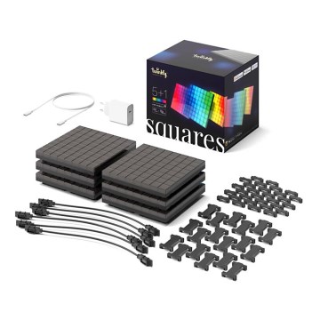 Twinkly - Komplet od 6 RGB LED prigušiva panela SQUARES, 64 LED po panelu, 16 × 16 cm, Wi-Fi