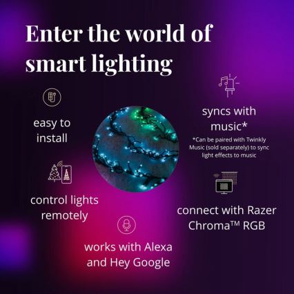 Twinkly - LED RGBW prigušiva spoljna božićna girlanda CLUSTER 400xLED 9,5m IP44 Wi-Fi
