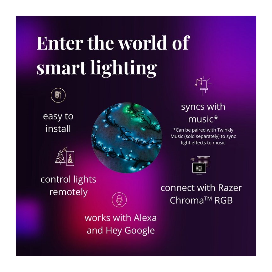 Twinkly - LED RGBW prigušiva spoljna božićna girlanda CLUSTER 400xLED 9,5m IP44 Wi-Fi