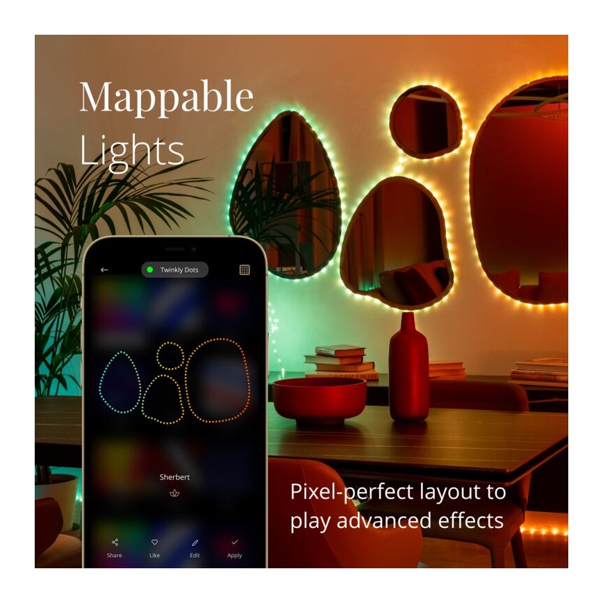 Twinkly - LED RGB prigušiva traka DOTS 60xLED 3 m Wi-Fi USB