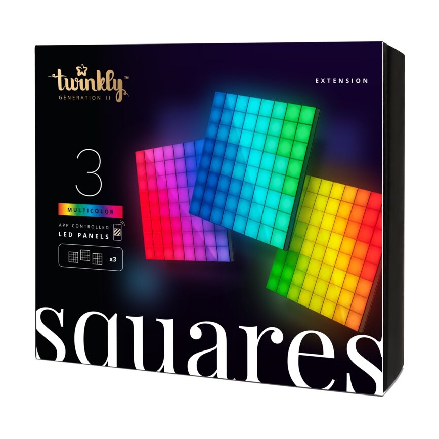 Twinkly - Komplet 3x LED RGB prigušiva panel SQUARES 64x LED 16x16 cm Wi-Fi