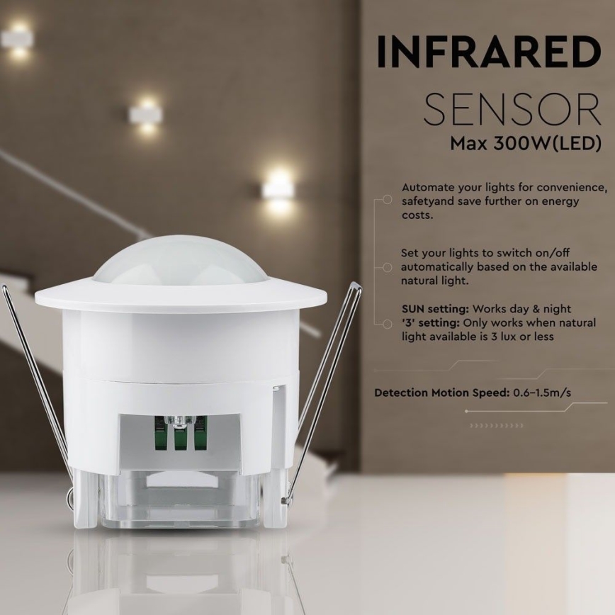 Ugradni PIR senzor pokreta 360° 300W/230V bela