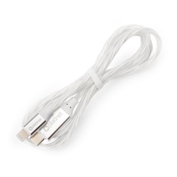 USB kabl USB-C / Lightning konektor sa LED osvetljenjem 27W 1m beo