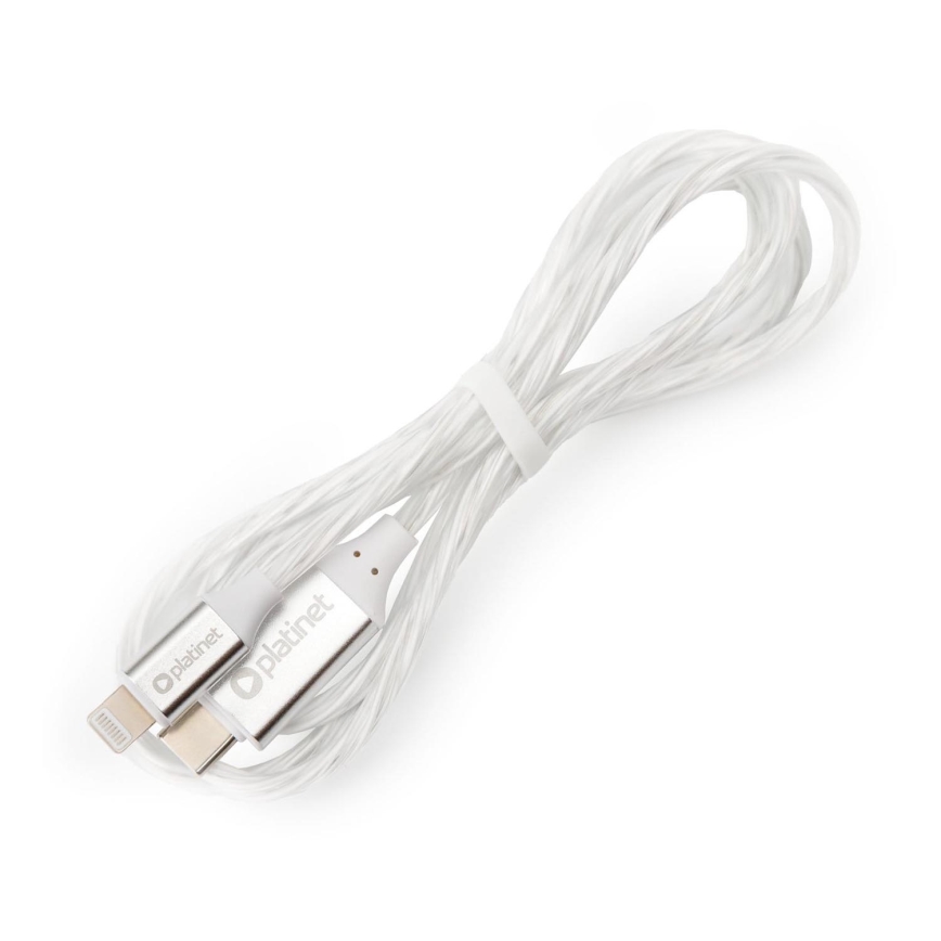 USB kabl USB-C / Lightning konektor sa LED osvetljenjem 27W 1m beo