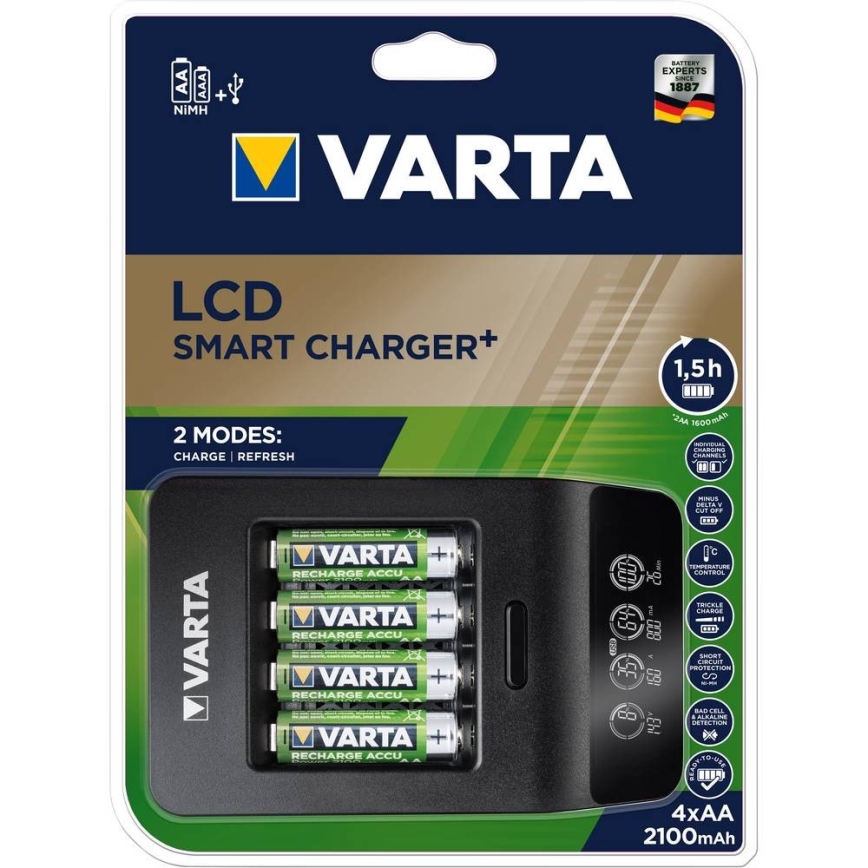 VARTA 57684 - LCD Smart punjač za 4x AA/AAA, punjenje 1,5 h