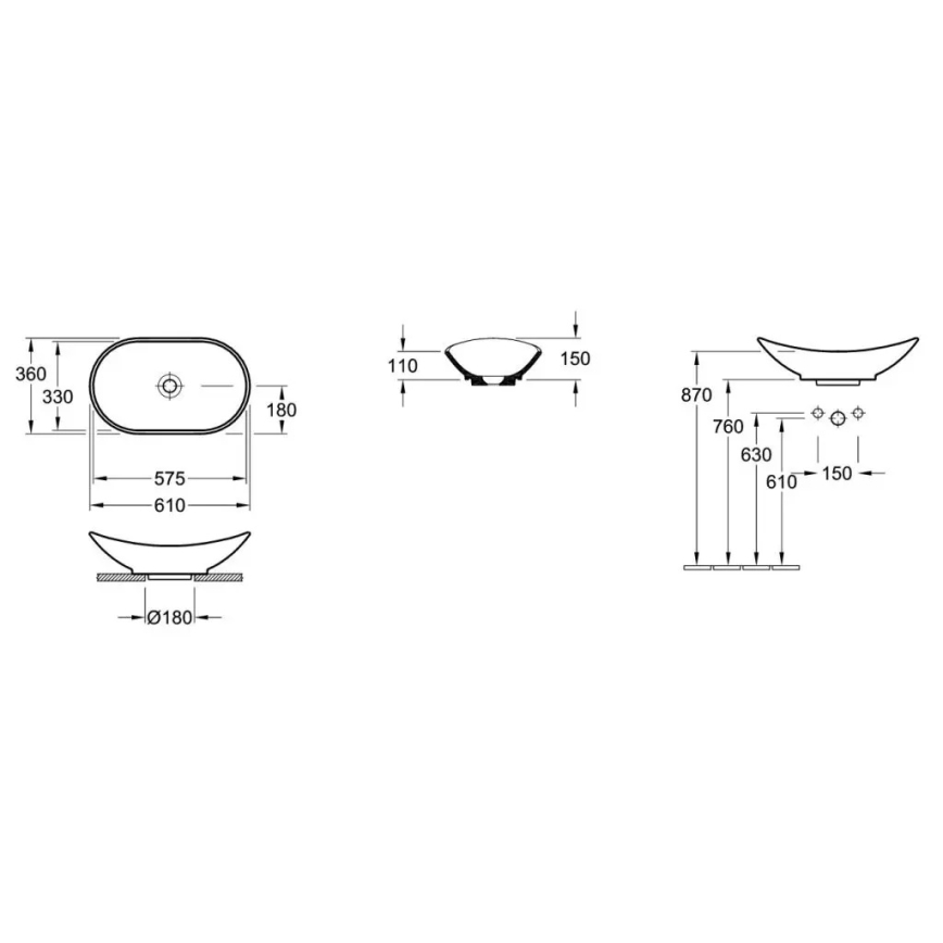 Villeroy & Boch 411060R1 - Umivaonik za postavljanje na ploču MY NATURE 61x36 cm keramika/bela