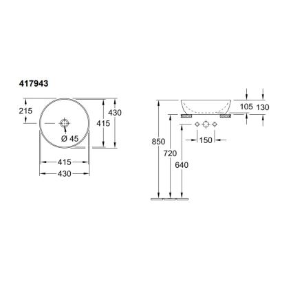 Villeroy & Boch 41794301 - Nadgradni umivaonik ARTIS prečnika 43 cm, keramika/bela