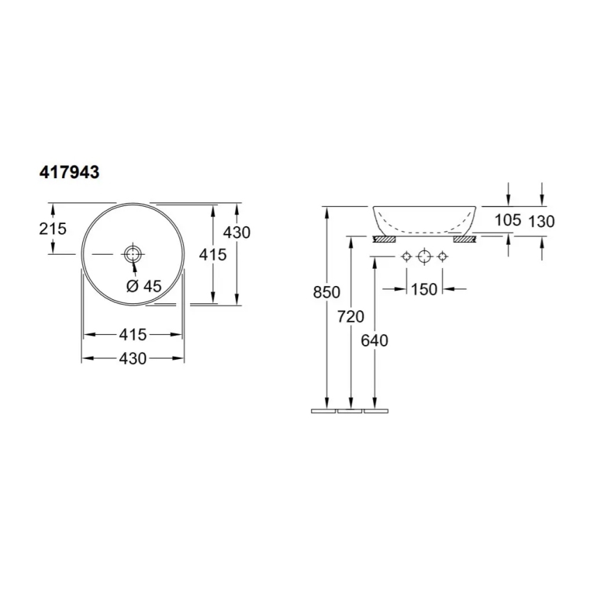 Villeroy & Boch 41794301 - Nadgradni umivaonik ARTIS prečnika 43 cm, keramika/bela