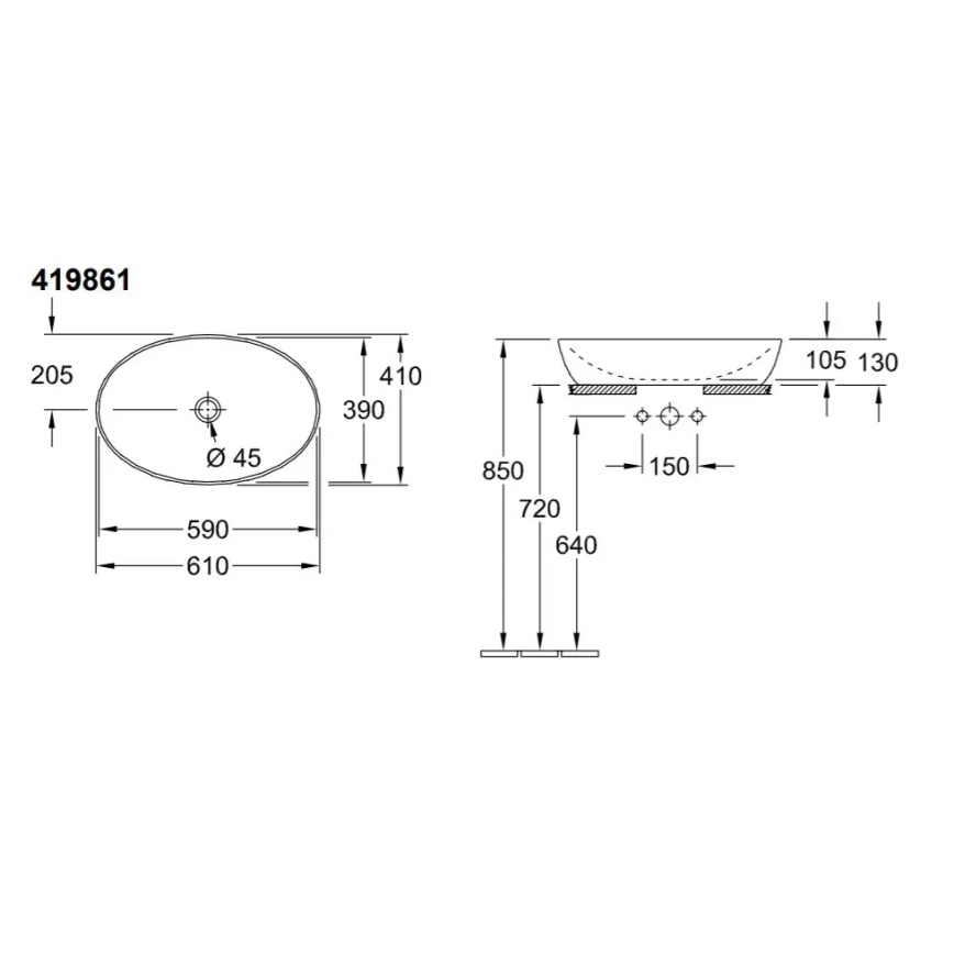Villeroy & Boch 41986101 - Nadpultni umivaonik ARTIS 61x41 cm keramika/bela