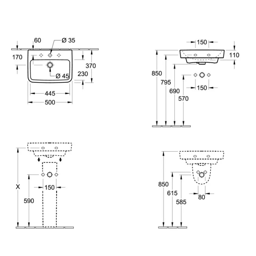 Villeroy & Boch 43445001 - Viseći umivaonik O.NOVO 50x37 cm keramika/bela