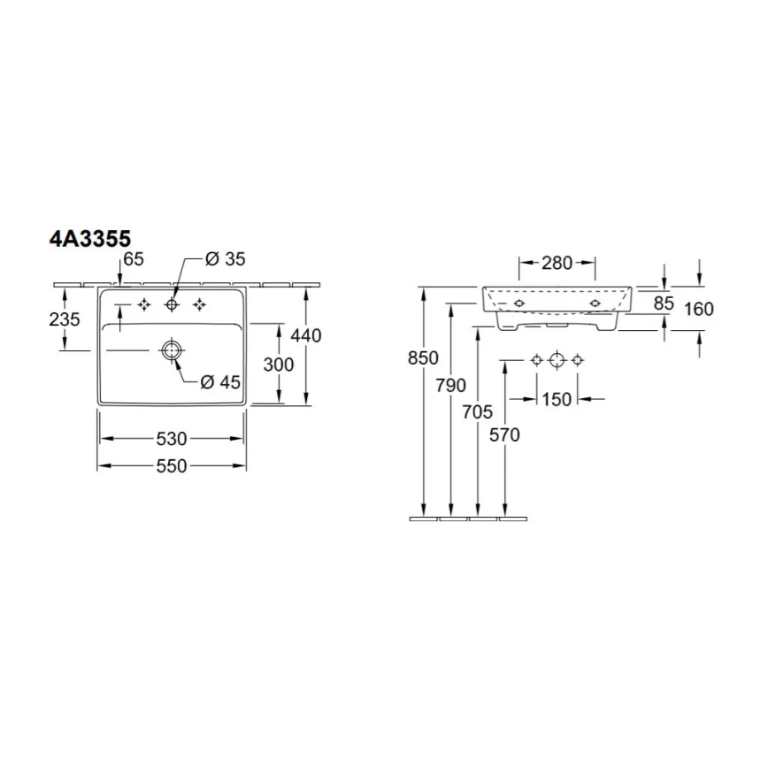 Villeroy & Boch 4A335501 - Viseći umivaonik COLLARO 55x44 cm keramika/bela