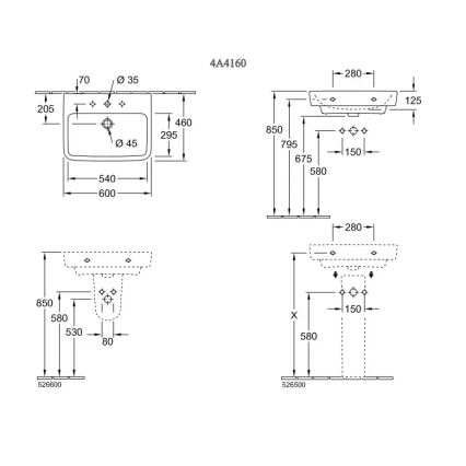 Villeroy & Boch 4A416001 - Viseći umivaonik O.NOVO 60x46 cm keramika/bela