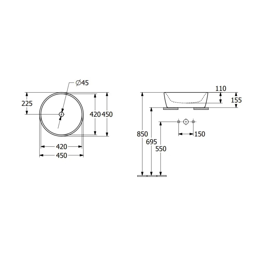 Villeroy & Boch 5A254501 - Umivaonik za ugradnju na radnu ploču ARCHITECTURA prečnika 45 cm keramika/bela