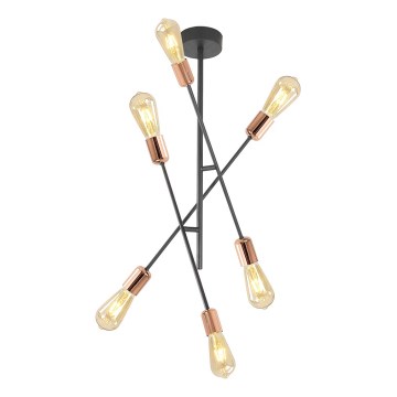 Viseći luster STRAIGHT 6xE27/15W/230V crno/bakrena