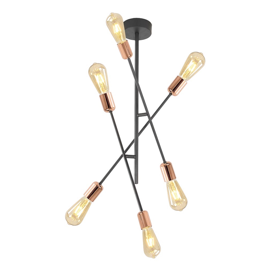 Viseći luster STRAIGHT 6xE27/15W/230V crno/bakrena