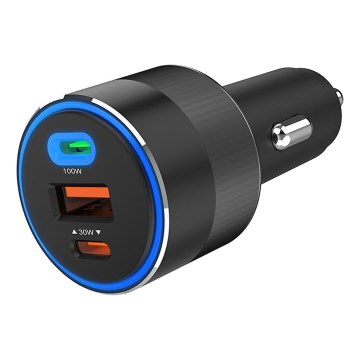 Winner Group - Auto punjač 2x USB-C + 1x USB-A, USB Power Delivery 130 W, crni