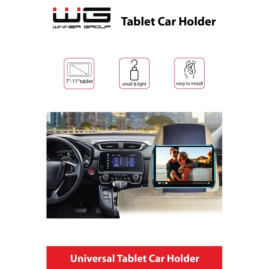 Winner Group - Držač tableta za naslon za glavu u automobilu na čičak, crna