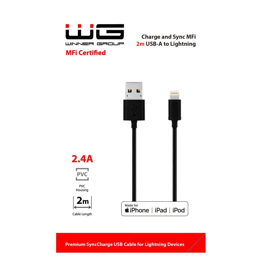 Winner Group - USB kabl MFi Lightning / USB-A 2m crni
