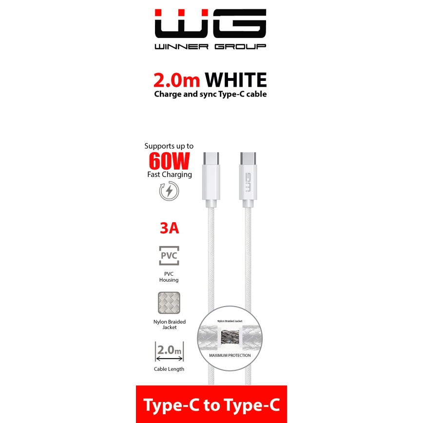 Winner Group - USB kabl USB-C / USB-C 60W 2m bela