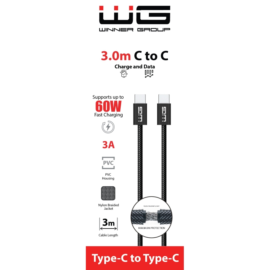 Winner Group - USB kabl USB-C / USB-C 60W 3m crna