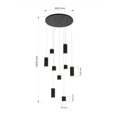 Wofi 5003-904 - LED prigušiva viseći luster na sajli TOULOUSE LED/57W/230V crna/zlatna