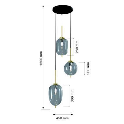 Wofi 5007-302 - Luster na sajli BELLEVILLE 3xE14/40W/230V crna/zlatna