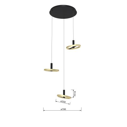 Wofi 5016-304 - LED prigušiva luster na sajli BREST LED/26W/230V crna/zlatna