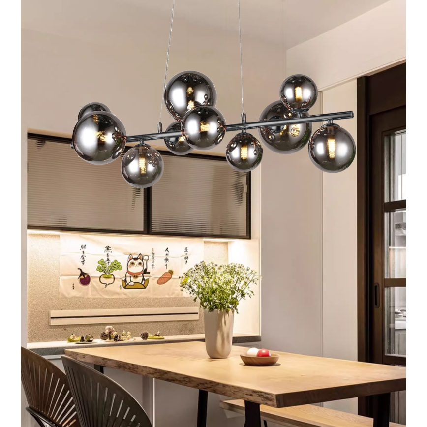 Wofi 6014.10.24.9000 - LED luster na sajli VILLA 10xG9/3W/230V crna/sjajni hrom