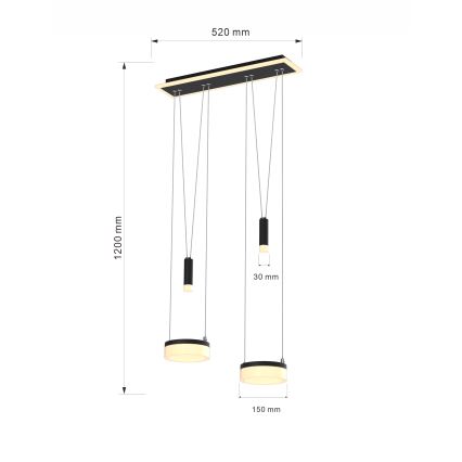 Wofi 6054-502 - LED prigušiva luster na sajli JESSE LED/21W/230V crna
