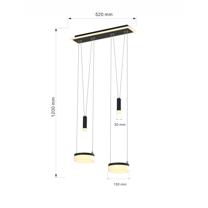 Wofi 6054-502 - LED prigušiva luster na sajli JESSE LED/21W/230V crna