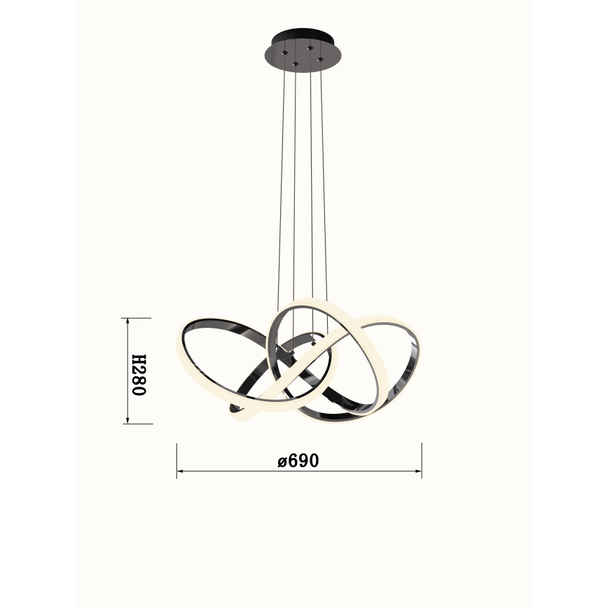 Wofi 6134-105L - LED prigušiva luster na sajli INDIGO LED/50W/230V crna/sjajni hrom