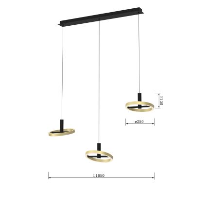 Wofi 7016-304 - LED prigušiva luster na sajli BREST LED/26W/230V crna/zlatna