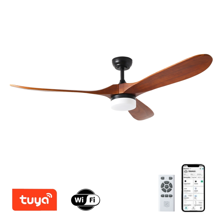 ZEVENTI - LED plafonski ventilator GINOSA LED/18W/230V 3000/4000/6000K Wi-Fi Tuya crna/hrast + daljinski upravljač