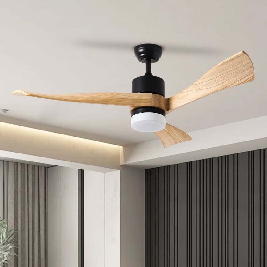 ZEVENTI - LED plafonski ventilator NATURITO LED/18W/230V 3000-6000K Wi-Fi Tuya crna/hrast + daljinski upravljač