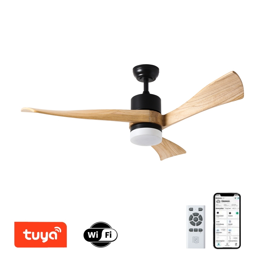 ZEVENTI - LED plafonski ventilator NATURITO LED/18W/230V 3000-6000K Wi-Fi Tuya crna/hrast + daljinski upravljač