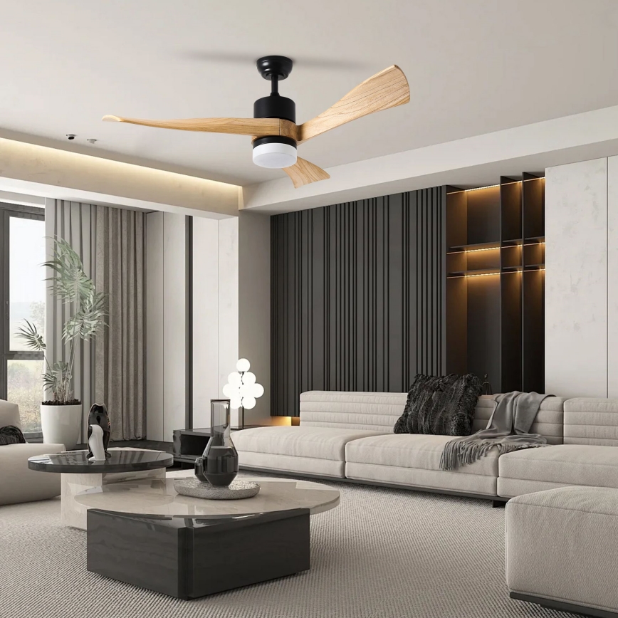 ZEVENTI - LED plafonski ventilator NATURITO LED/18W/230V 3000-6000K Wi-Fi Tuya crna/hrast + daljinski upravljač