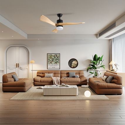 ZEVENTI - LED plafonski ventilator NATURITO LED/18W/230V 3000-6000K Wi-Fi Tuya crna/hrast + daljinski upravljač