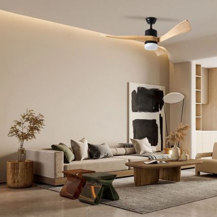 ZEVENTI - LED plafonski ventilator NATURITO LED/18W/230V 3000-6000K Wi-Fi Tuya crna/hrast + daljinski upravljač